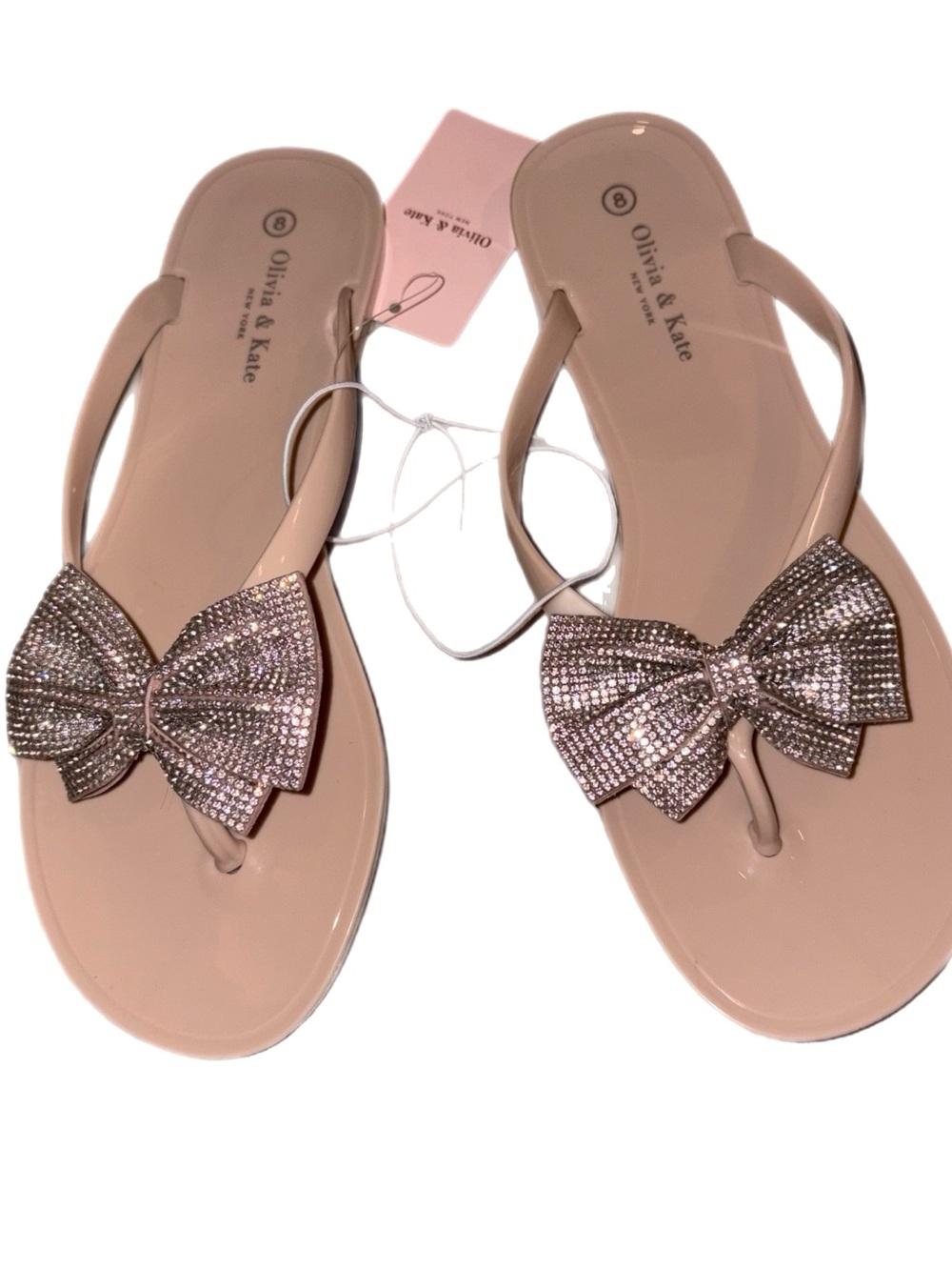 Olivia & Kate Crystal Bow Jelly Flip Flops New With Tags Size 8